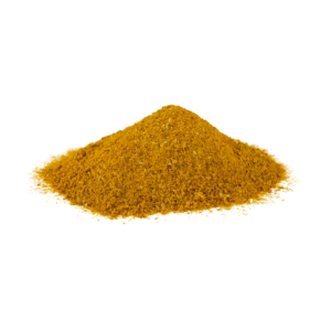 Pile of yellow ground cumin powder on a white background