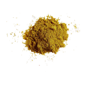 Pile of yellow ground cumin powder on a white background