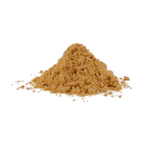 Premium organic ground ginger powder on white background